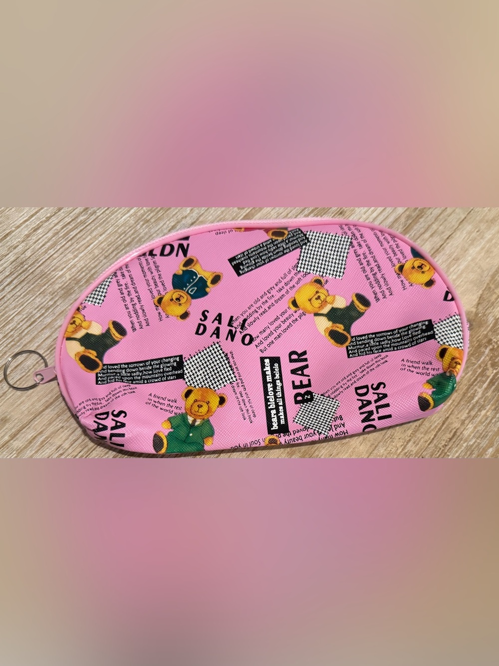 Pink Teddy Bear Zipper Pouch